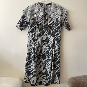 Miri Couture Jacquard vintage 3/4 sleeve midi dress gray wedding guest modest XS